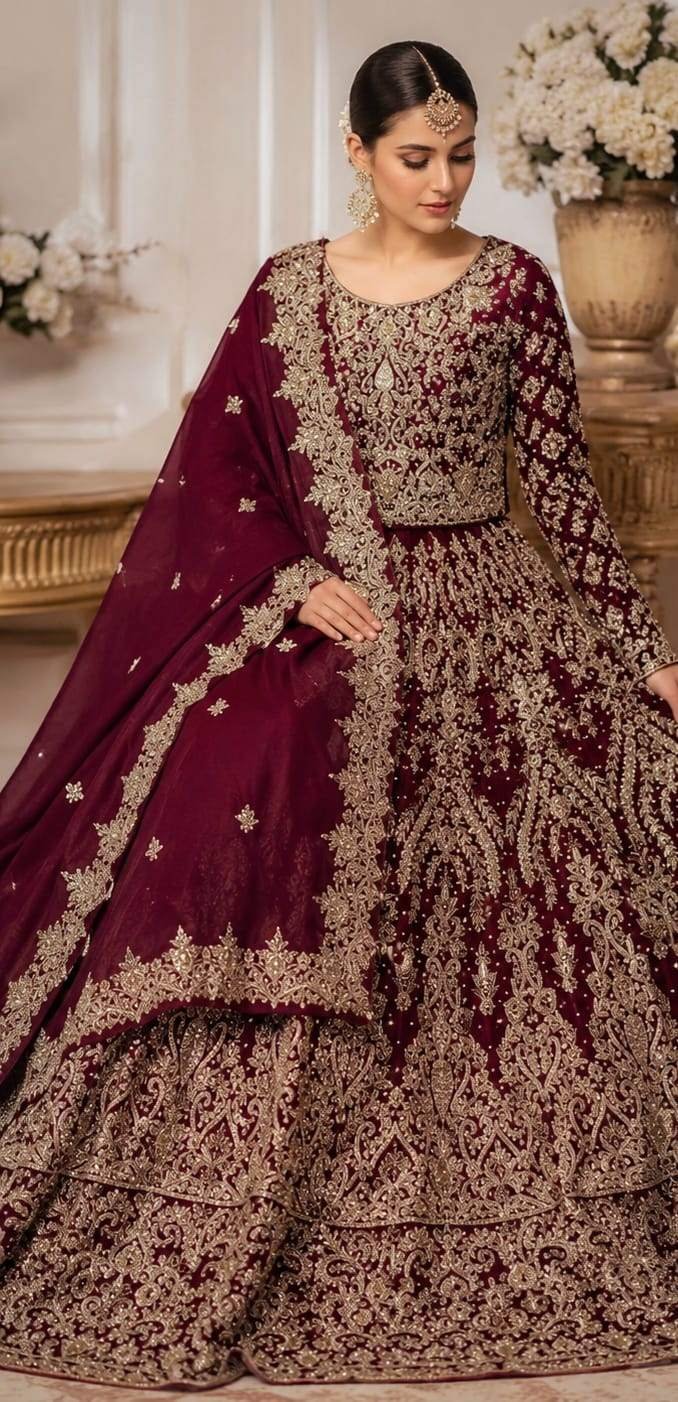 Red rose heavy bridal maxi 3-piece-FS002
